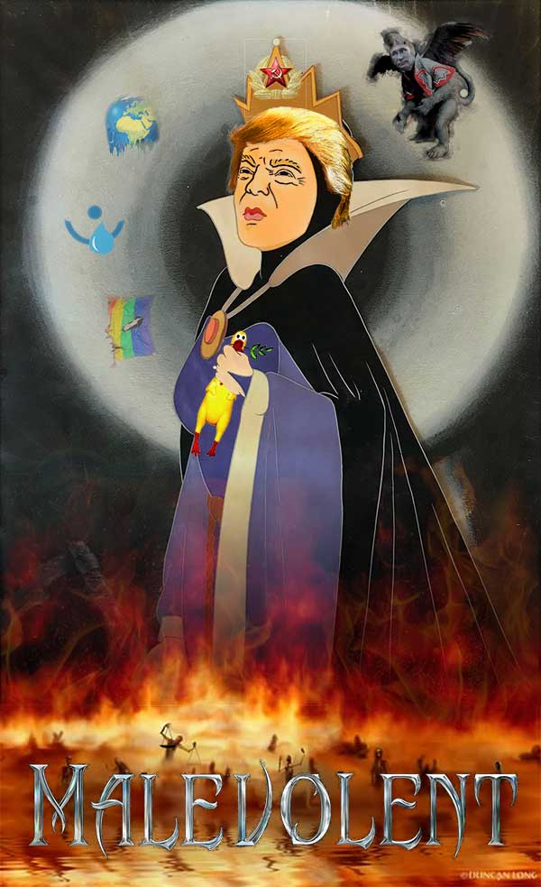 Trump portrayed as a maniacal witch.